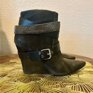 Joe's Jeans Black Studded Leather Wedge Booties